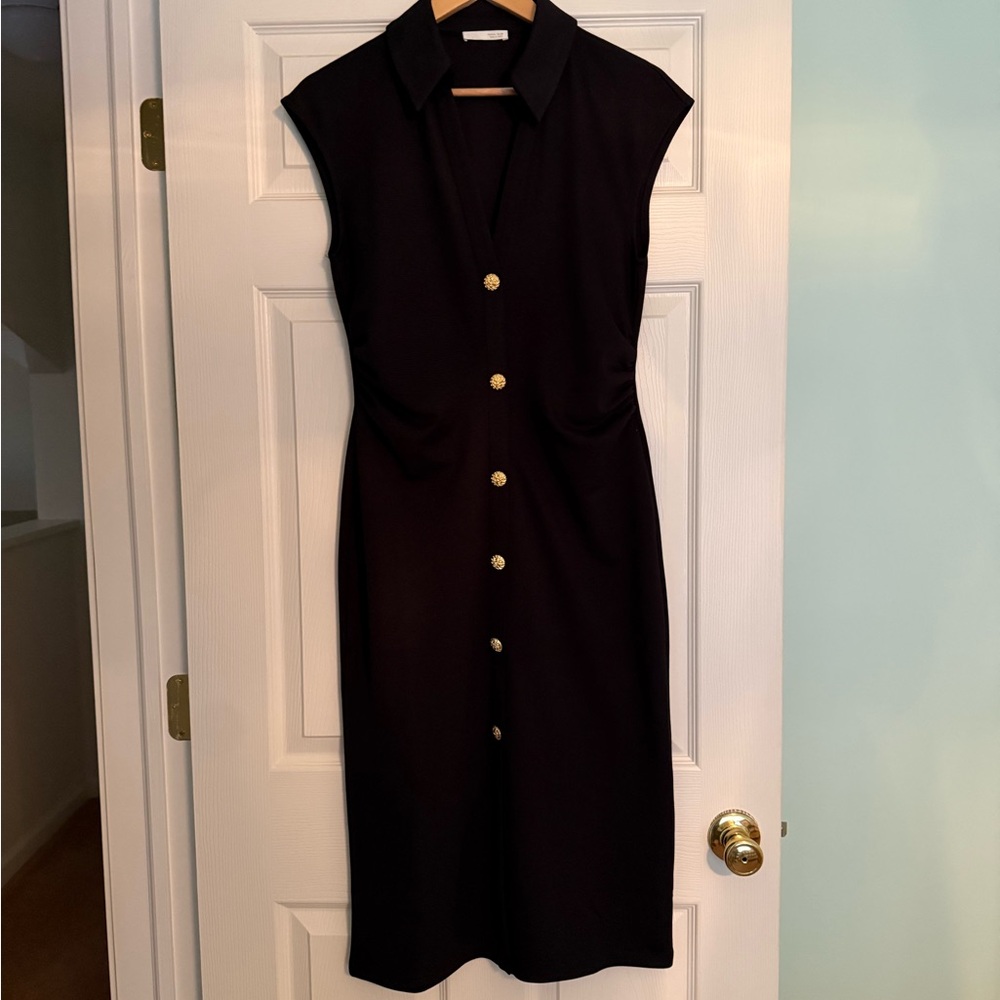 Zara Black Midi Dress with Gold Buttons